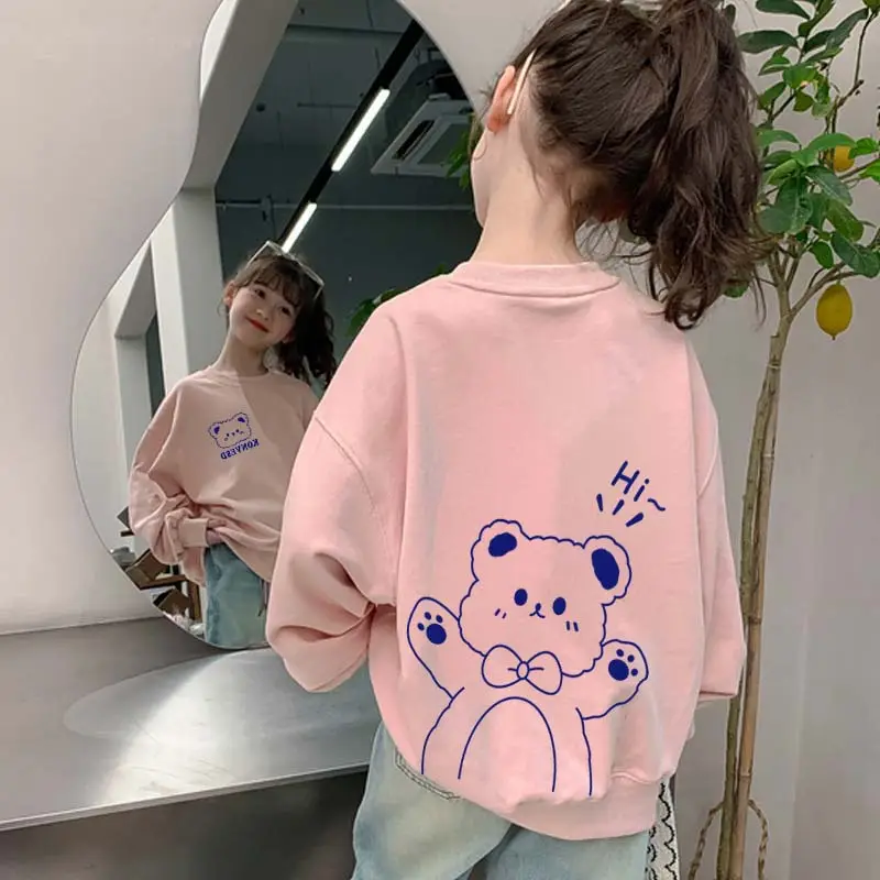 White Bear Print Sweatshirt for Kids Girls — feature 9