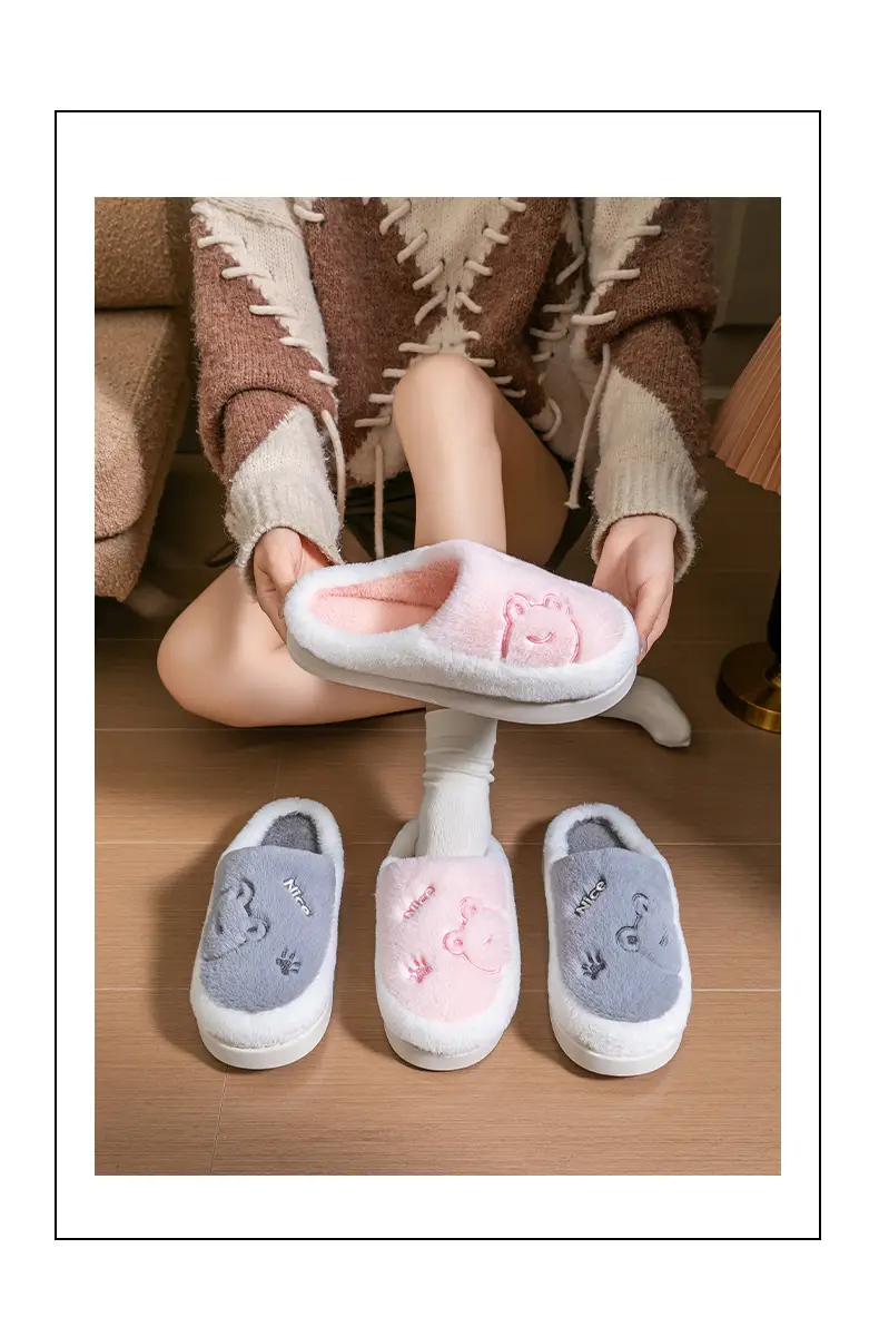 Cute Cartoon Couple Cotton Slippers Pink Winter Warm Non-Slip — feature 12