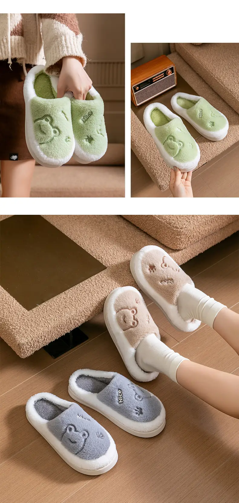Cute Cartoon Couple Cotton Slippers Pink Winter Warm Non-Slip — feature 13