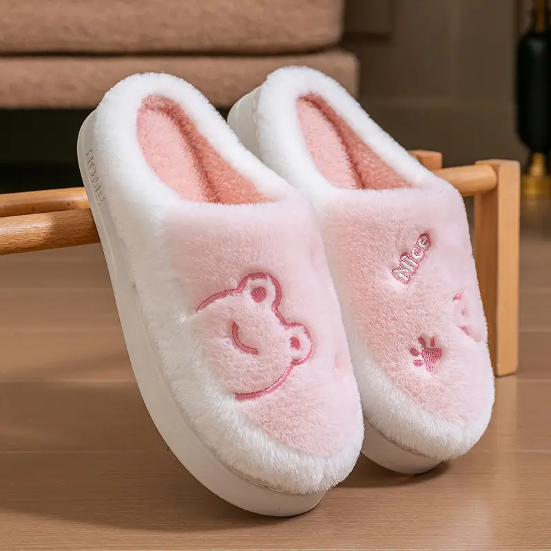Cute Cartoon Couple Cotton Slippers Pink Winter Warm Non-Slip - Image 3
