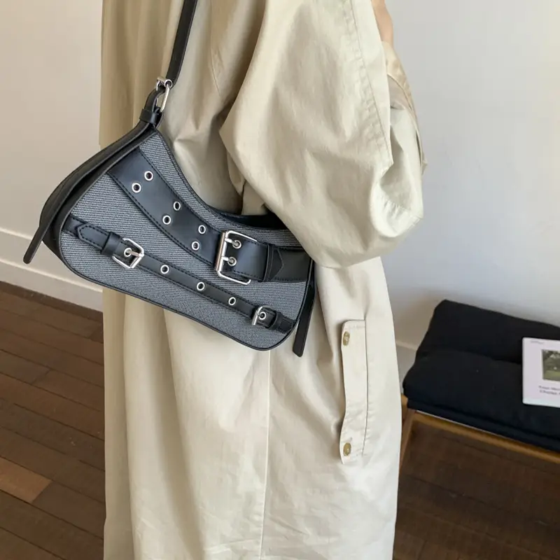 Black Korean Fashion Motorcycle Handheld Bag Women 2025 - Image 8