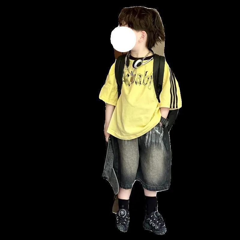 Kids T-Shirt Yellow Cotton 2025 Street Style — feature 4
