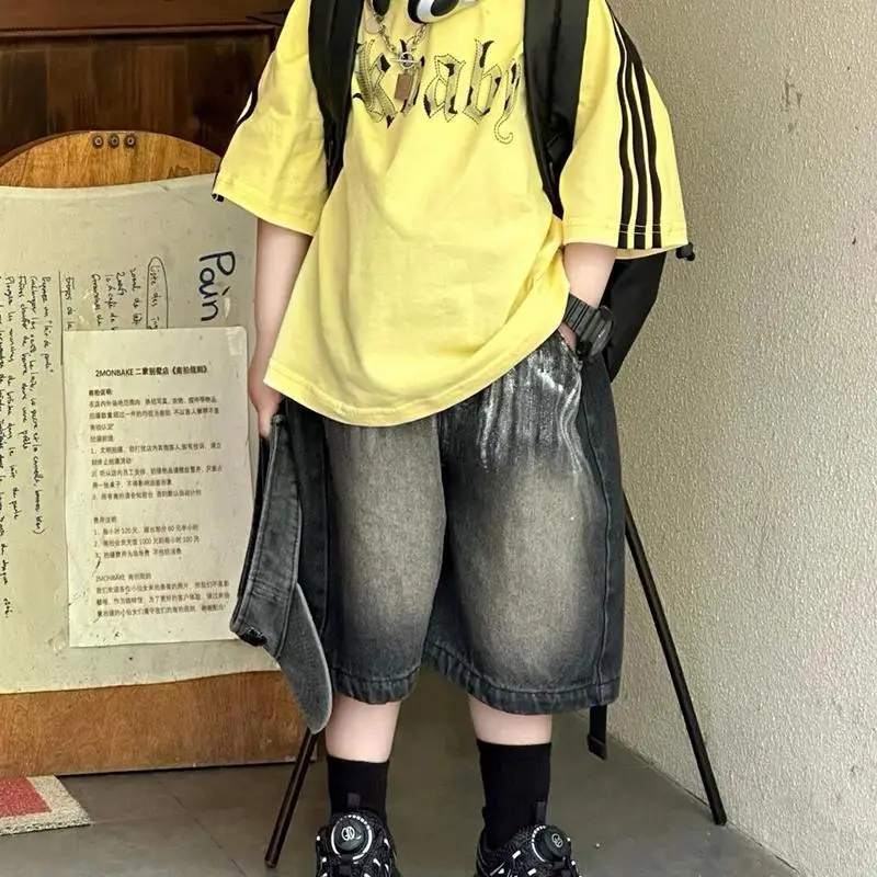 Kids T-Shirt Yellow Cotton 2025 Street Style — feature 5