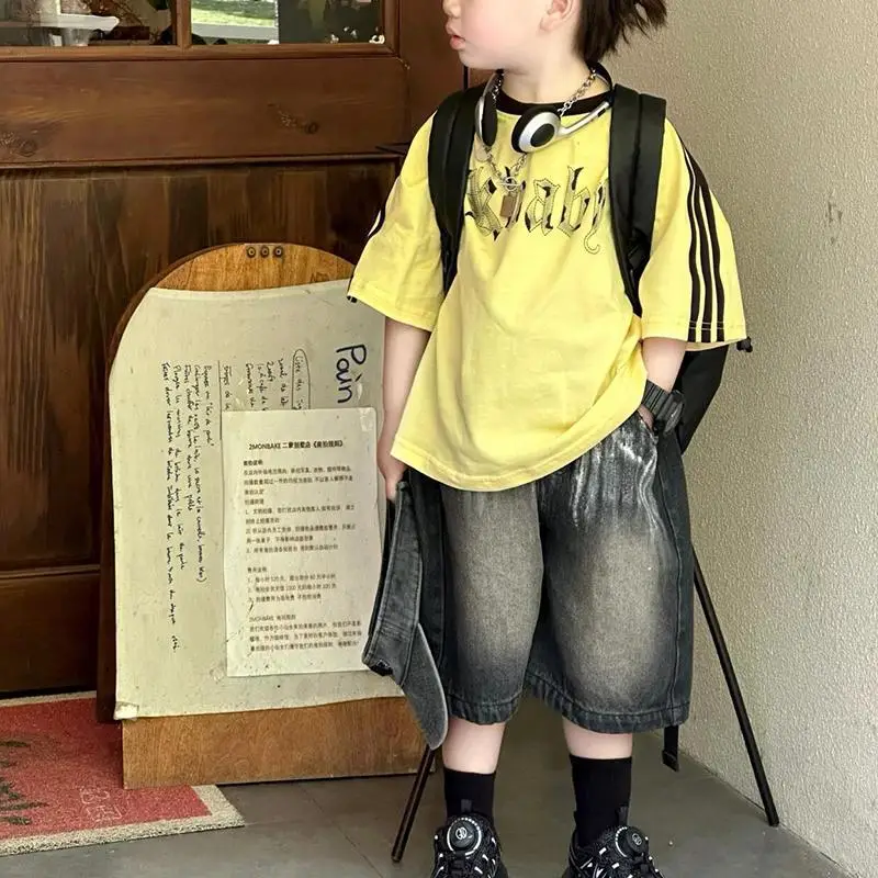 Kids T-Shirt Yellow Cotton 2025 Street Style — feature 7