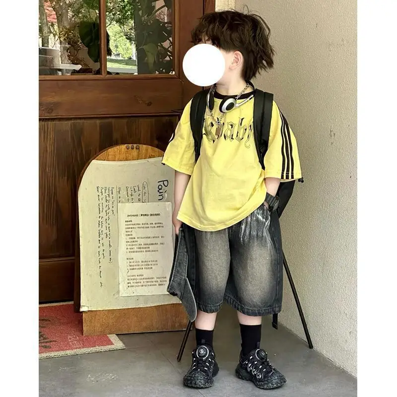 Kids T-Shirt Yellow Cotton 2025 Street Style — feature 8