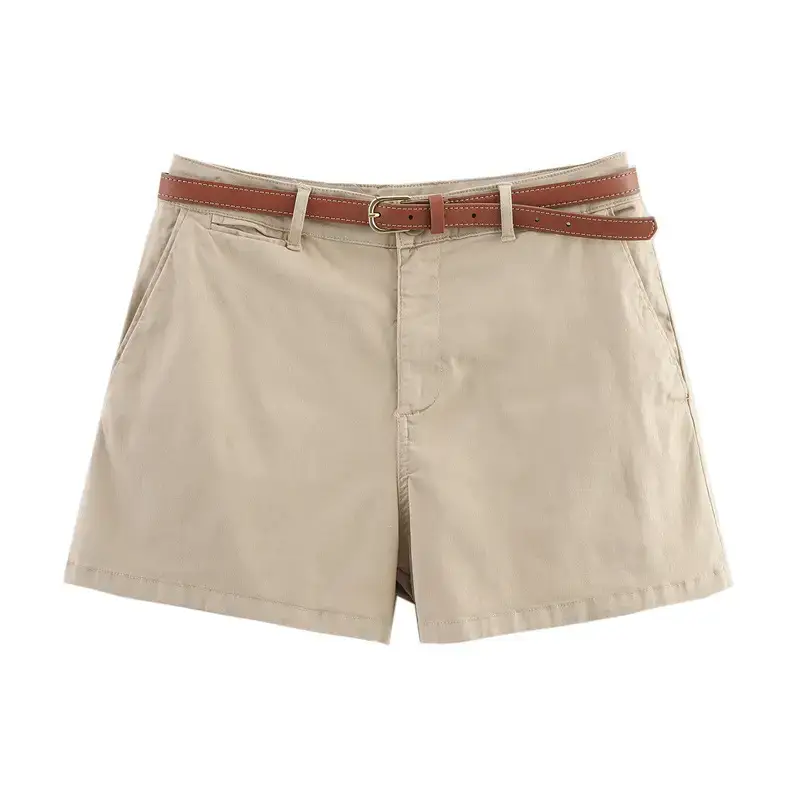 Women's White Belted Shorts with Front Pockets - Image 2