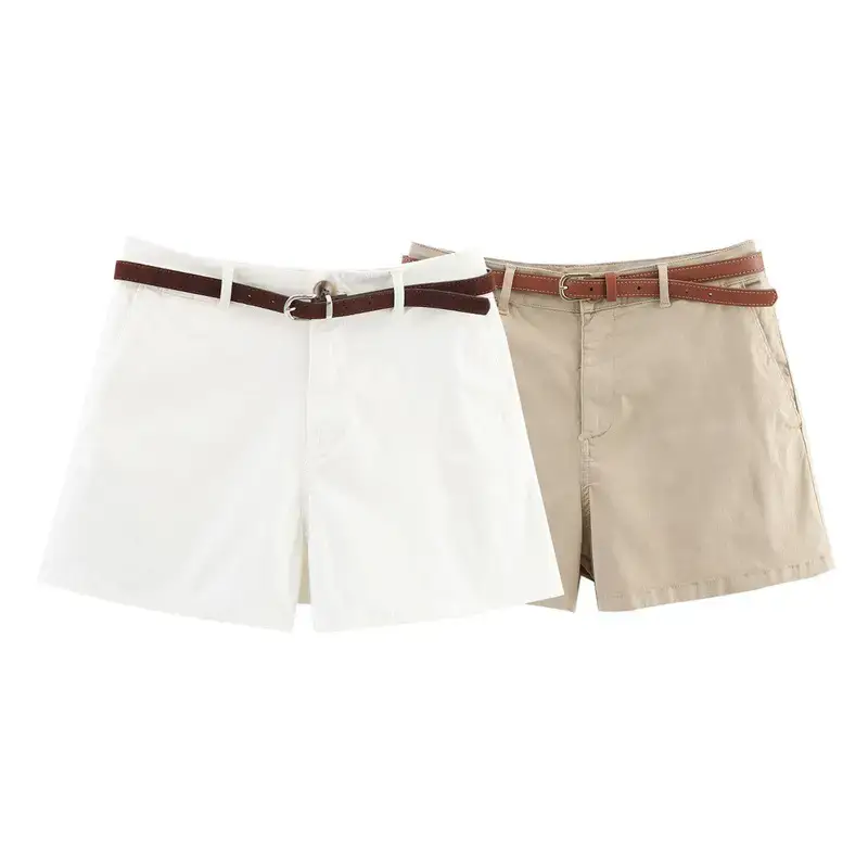 Women's White Belted Shorts with Front Pockets - Image 5