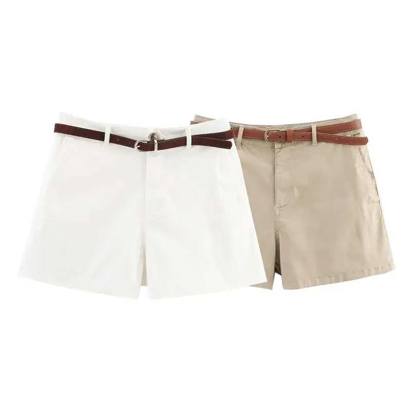 Women's White Belted Shorts with Front Pockets — feature 2