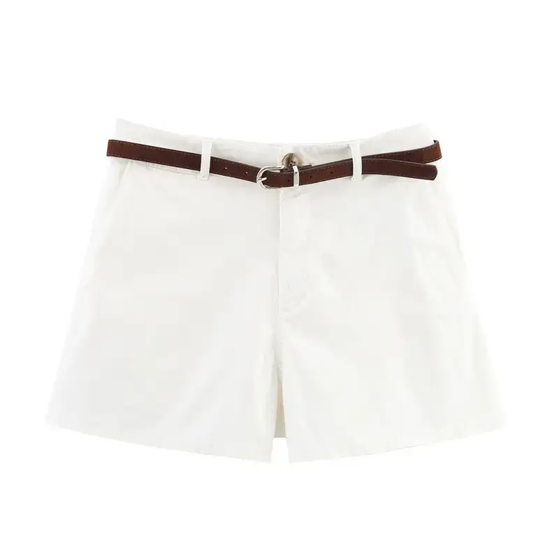 Women's White Belted Shorts with Front Pockets — feature 3