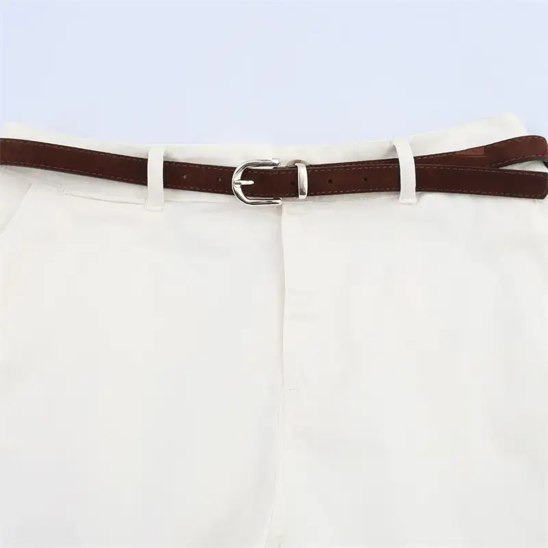 Women's White Belted Shorts with Front Pockets — feature 5