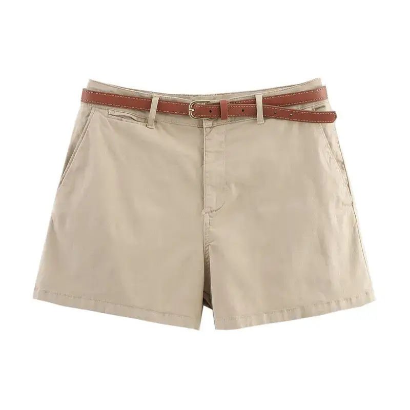 Women's White Belted Shorts with Front Pockets — feature 7