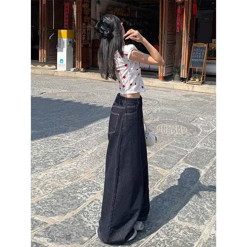 Dark Blue Wide Leg Jeans 2025 High Waist Loose Fit