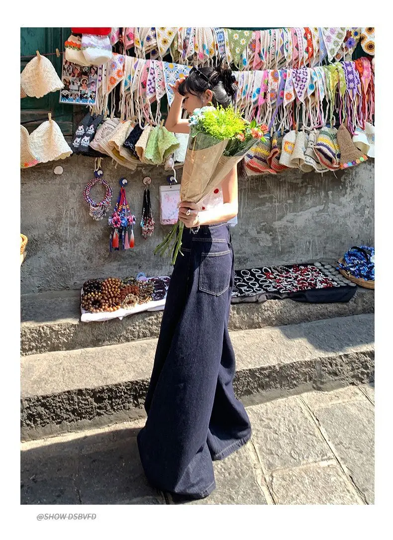 Dark Blue Wide Leg Jeans 2025 High Waist Loose Fit — feature 10