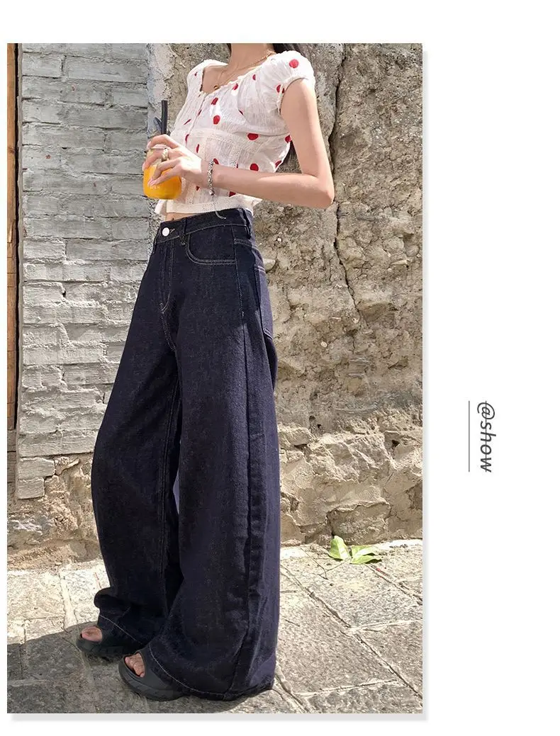 Dark Blue Wide Leg Jeans 2025 High Waist Loose Fit — feature 11