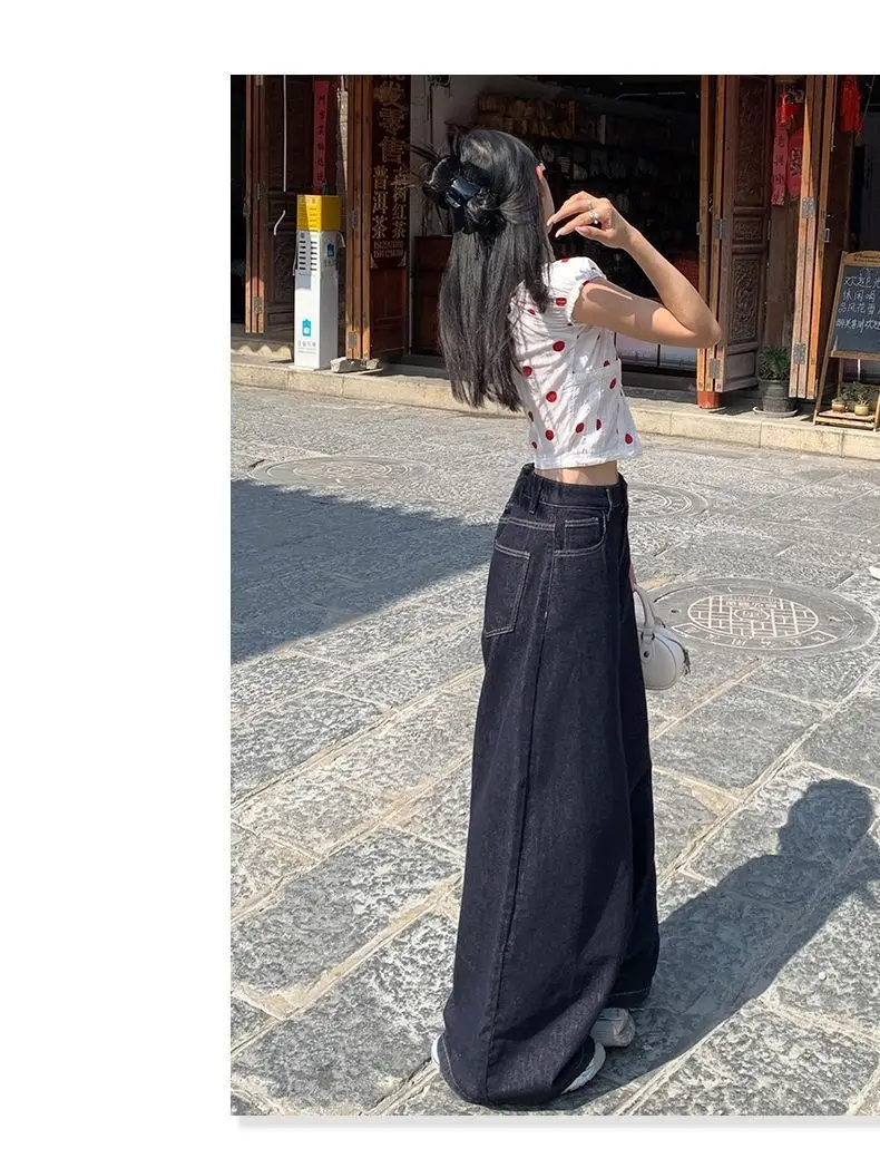 Dark Blue Wide Leg Jeans 2025 High Waist Loose Fit — feature 12