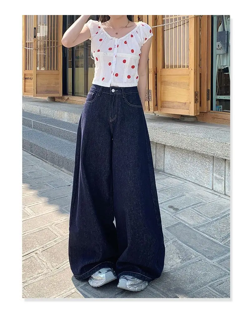 Dark Blue Wide Leg Jeans 2025 High Waist Loose Fit — feature 15
