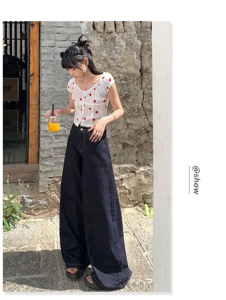 Dark Blue Wide Leg Jeans 2025 High Waist Loose Fit — feature 16