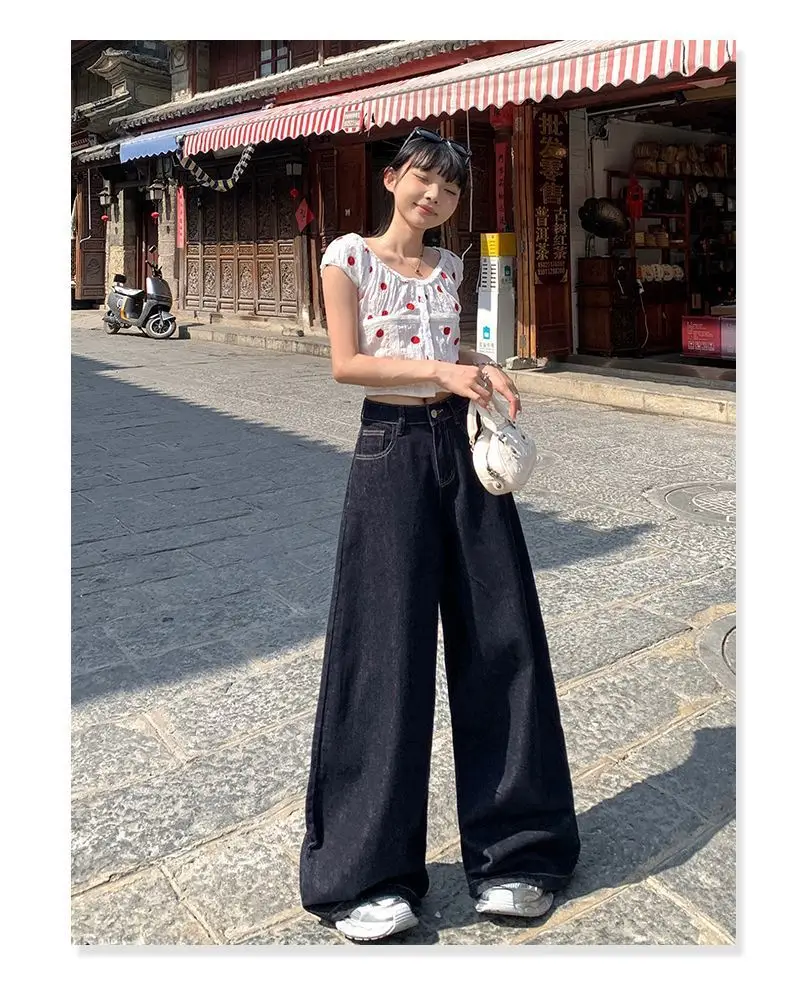 Dark Blue Wide Leg Jeans 2025 High Waist Loose Fit — feature 9