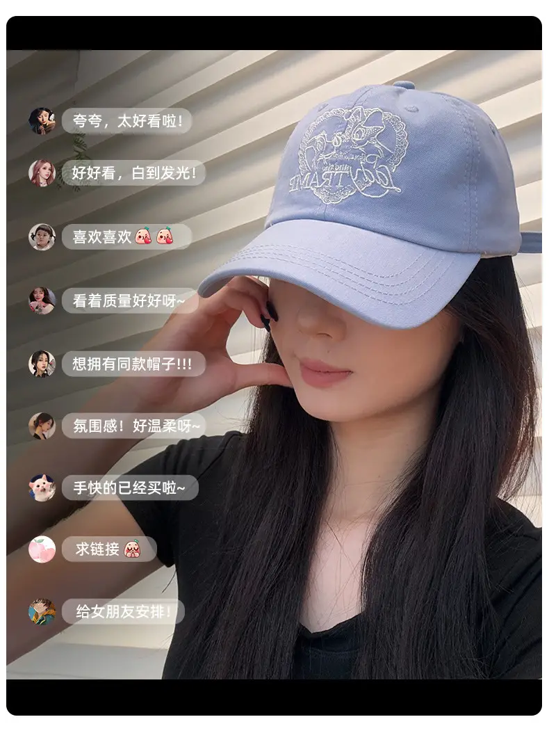 Women's Blue Baseball Cap with Embroidered Design — feature 5