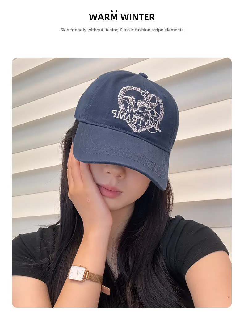 Women's Blue Baseball Cap with Embroidered Design — feature 9