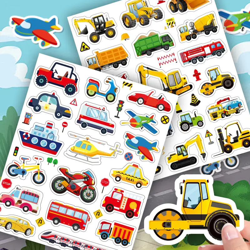 Cross-Border Wholesale Cartoon Vehicle Stickers, Children's Early Education Educational Stickers, Notebook Water Cup Reward Decoration Stickers