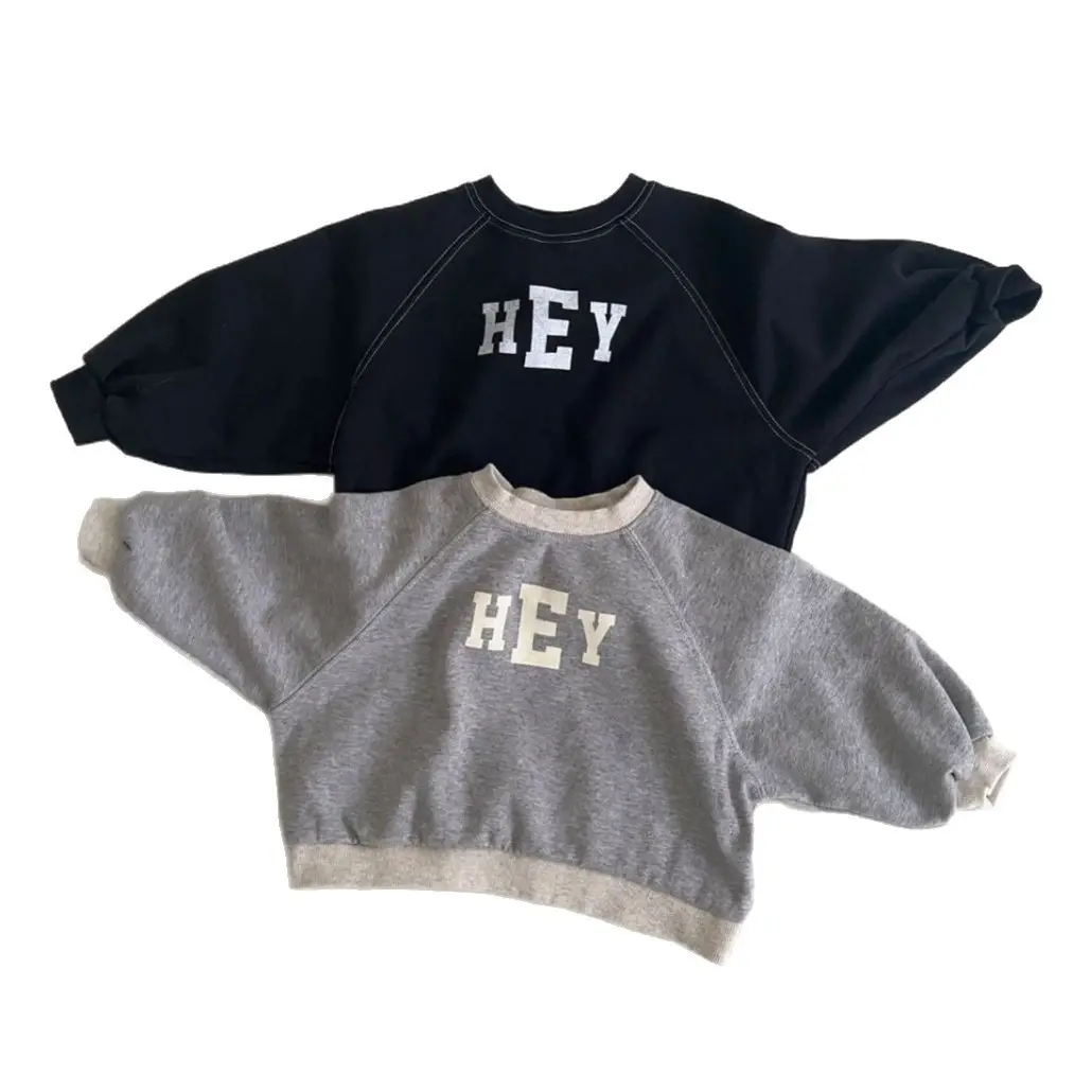 Kids Crew Neck Letter Print Sweatshirt Black - Image 6