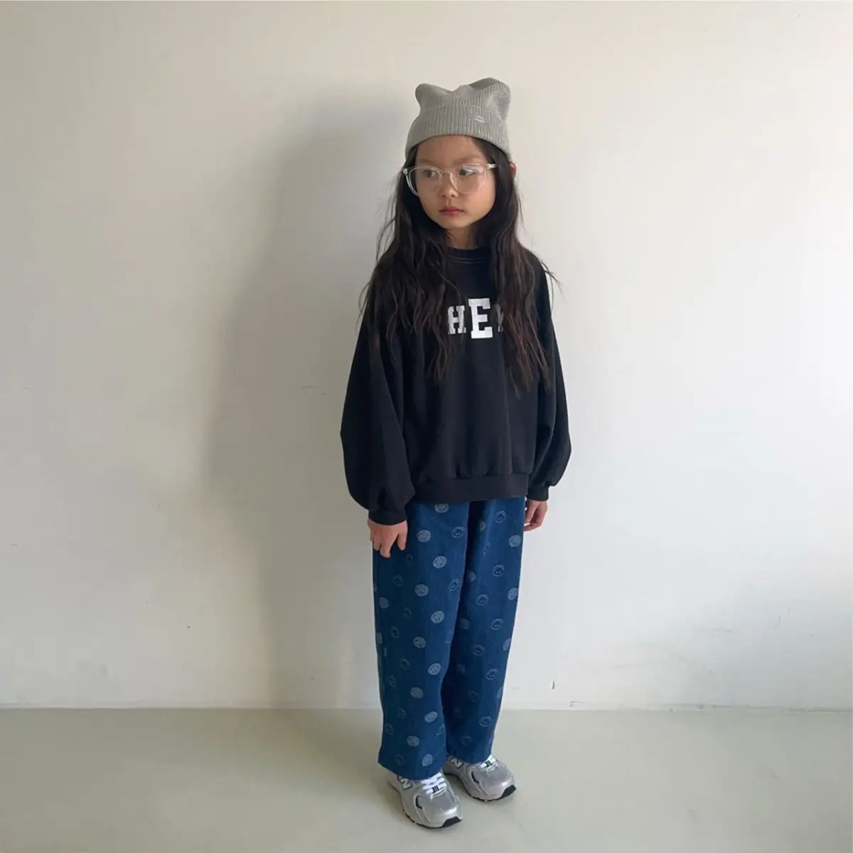 Kids Crew Neck Letter Print Sweatshirt Black — feature 13