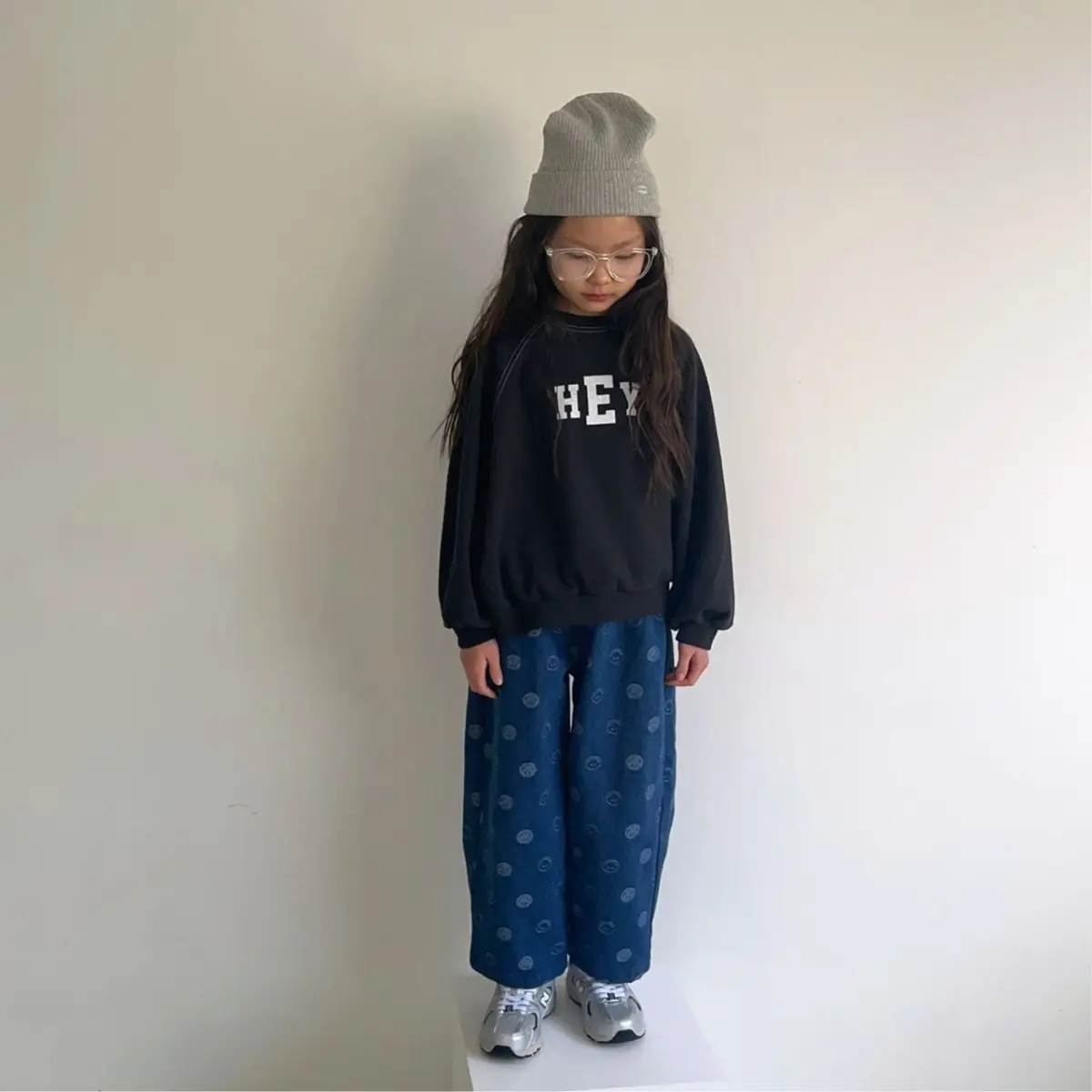 Kids Crew Neck Letter Print Sweatshirt Black — feature 15