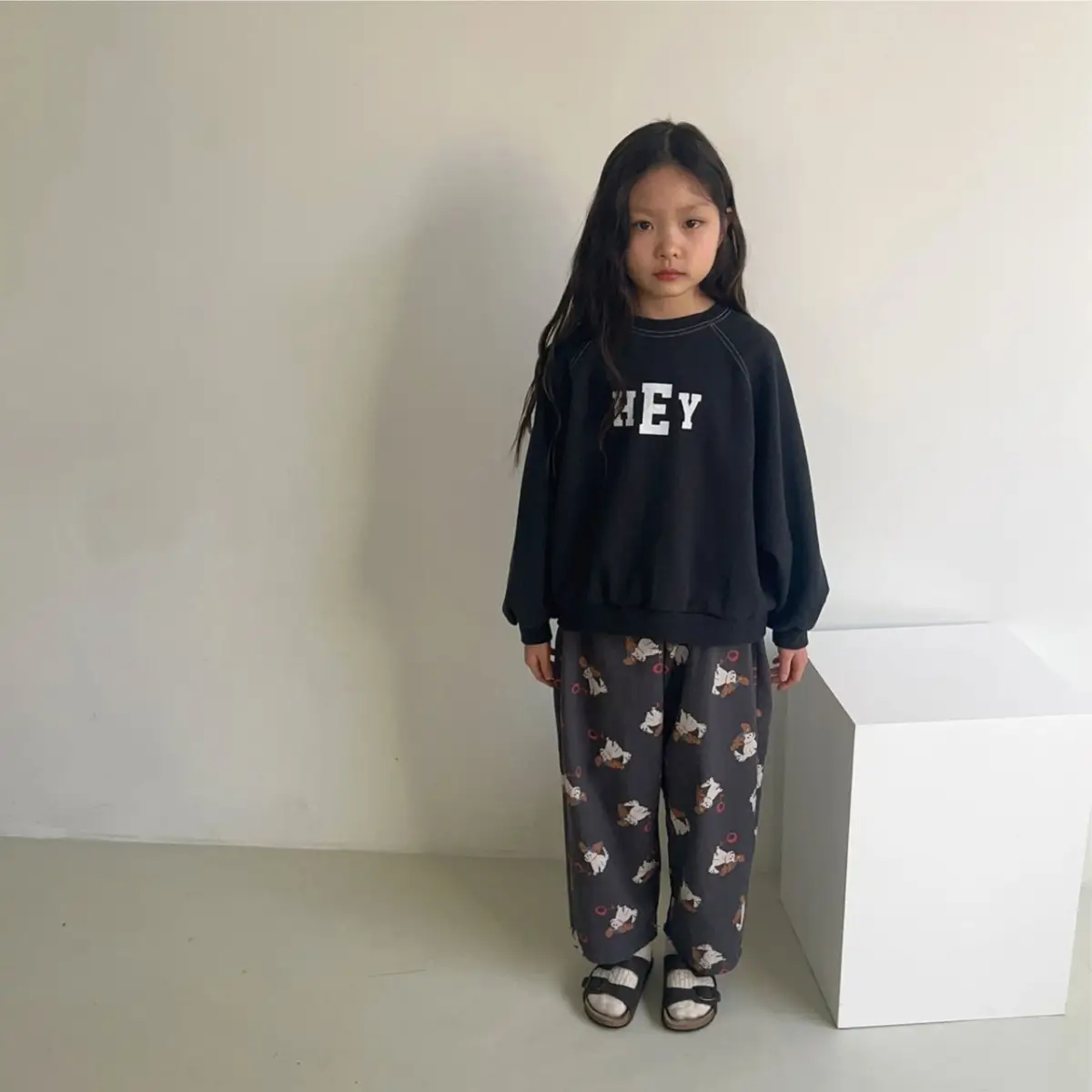 Kids Crew Neck Letter Print Sweatshirt Black — feature 16