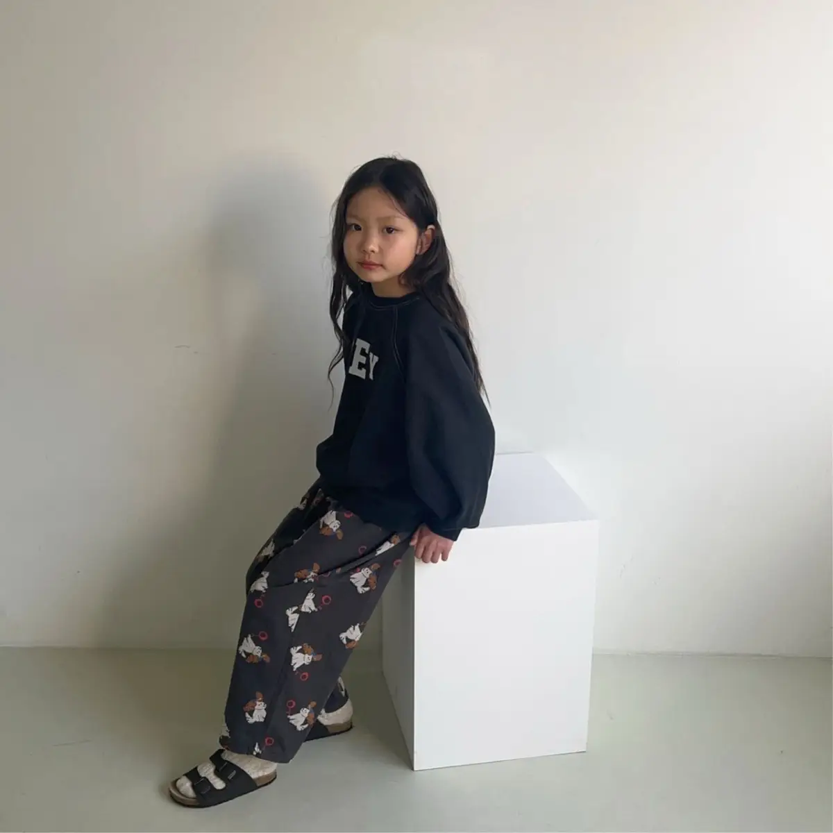 Kids Crew Neck Letter Print Sweatshirt Black — feature 17