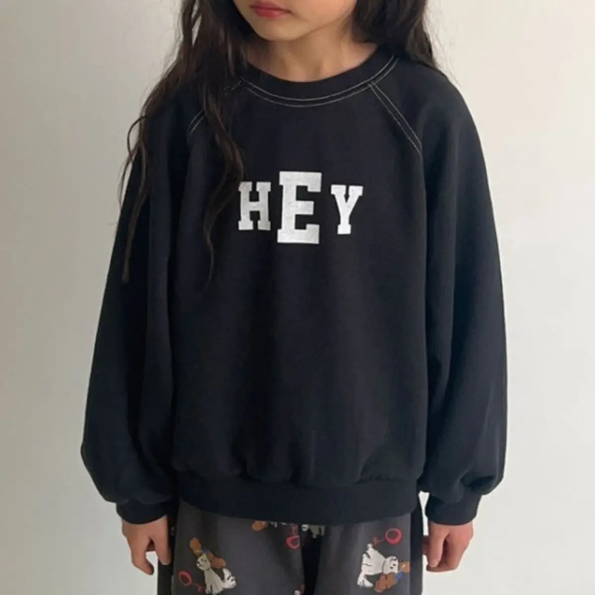 Kids Crew Neck Letter Print Sweatshirt Black — feature 19