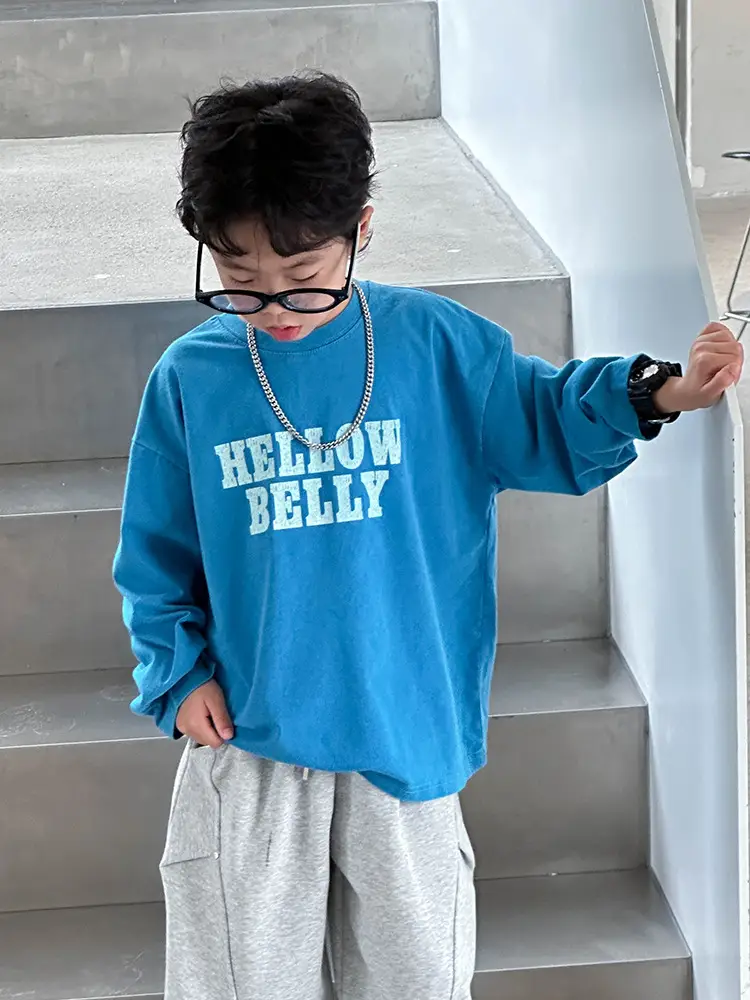 Boys Long Sleeve T-Shirt Blue Belly Print 2026