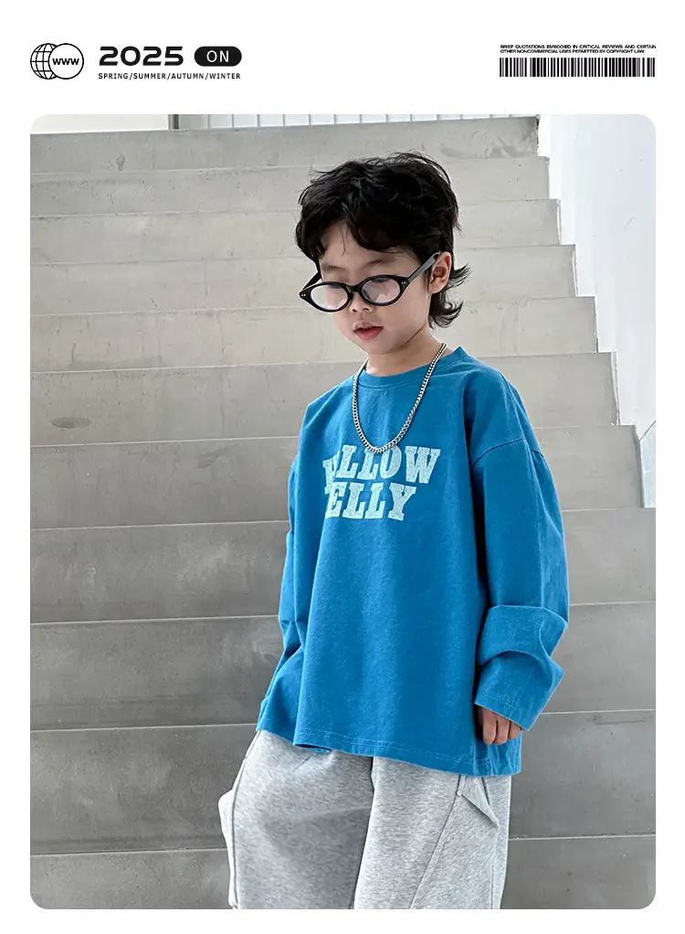 Boys Long Sleeve T-Shirt Blue Belly Print 2026 — feature 1