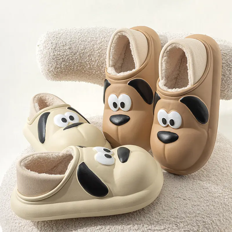 Cute Cartoon Cotton Slippers for Couples Who Feel Like They Are Stepping on Shit, Women's Winter Home and Outdoor Wear Fleece-Lined Warm Indoor Non-Slip Cotton Slippers