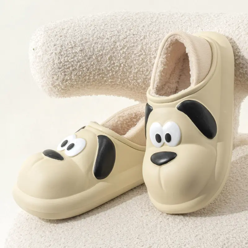 Cute Cartoon Cotton Slippers for Couples Who Feel Like They Are Stepping on Shit, Women's Winter Home and Outdoor Wear Fleece-Lined Warm Indoor Non-Slip Cotton Slippers