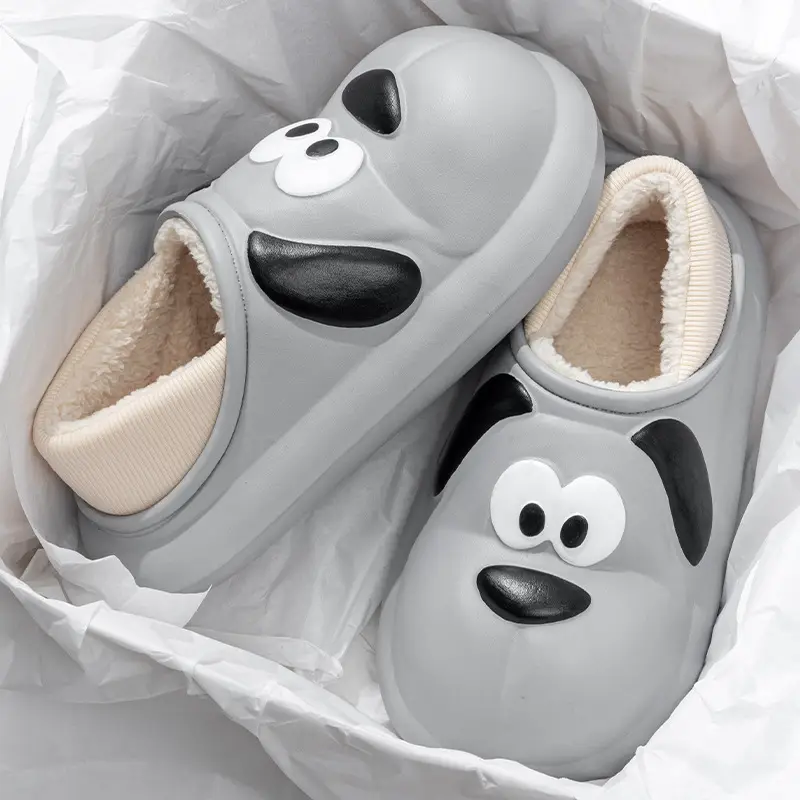 Cute Cartoon Cotton Slippers for Couples Who Feel Like They Are Stepping on Shit, Women's Winter Home and Outdoor Wear Fleece-Lined Warm Indoor Non-Slip Cotton Slippers