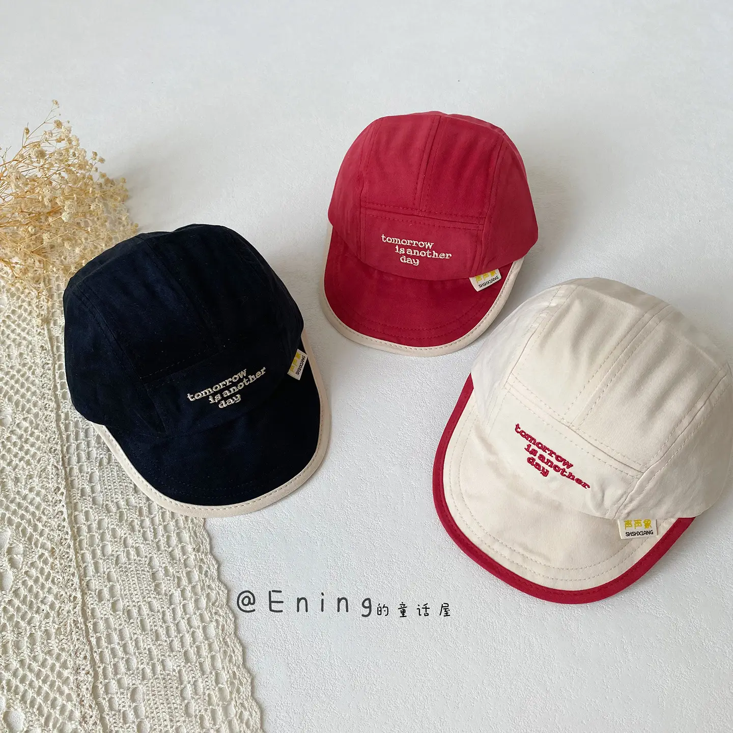 Children's Embroidered Navy Blue Cap with Red Trim - Image 10