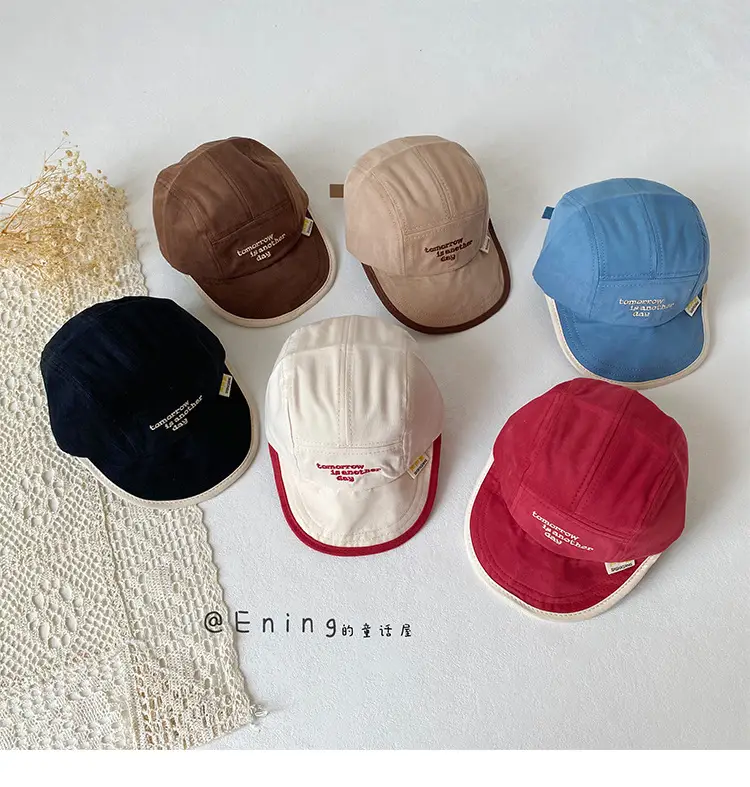 Children's Embroidered Navy Blue Cap with Red Trim — feature 10