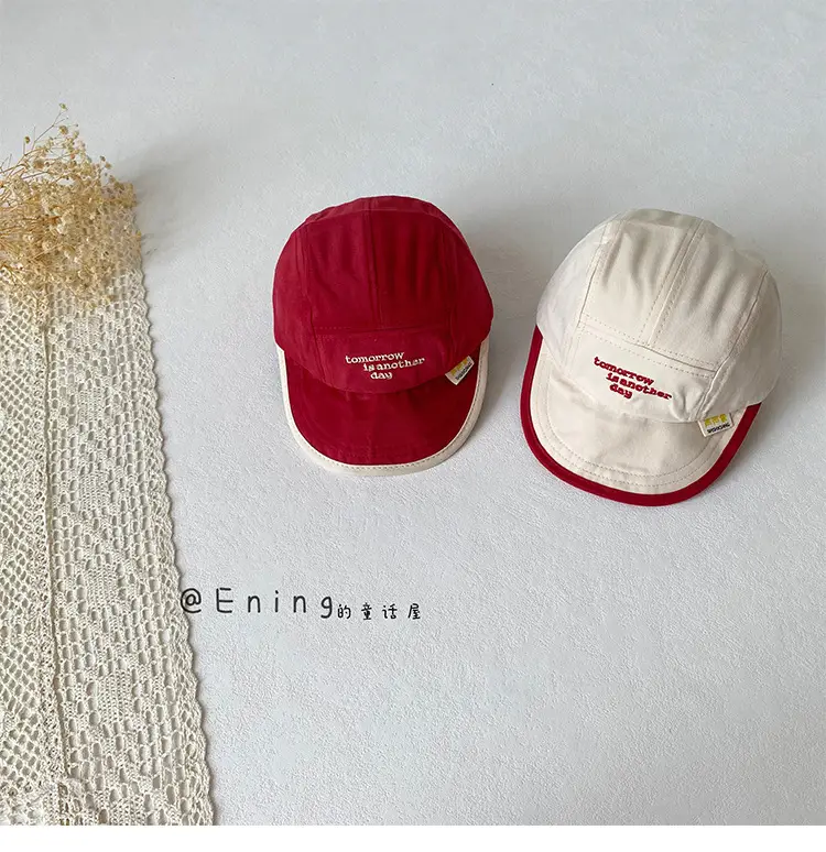 Children's Embroidered Navy Blue Cap with Red Trim — feature 13