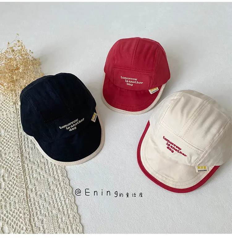Children's Embroidered Navy Blue Cap with Red Trim — feature 14