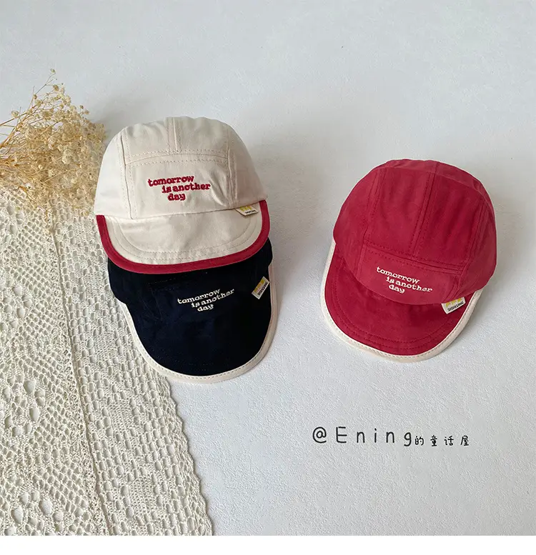 Children's Embroidered Navy Blue Cap with Red Trim — feature 15