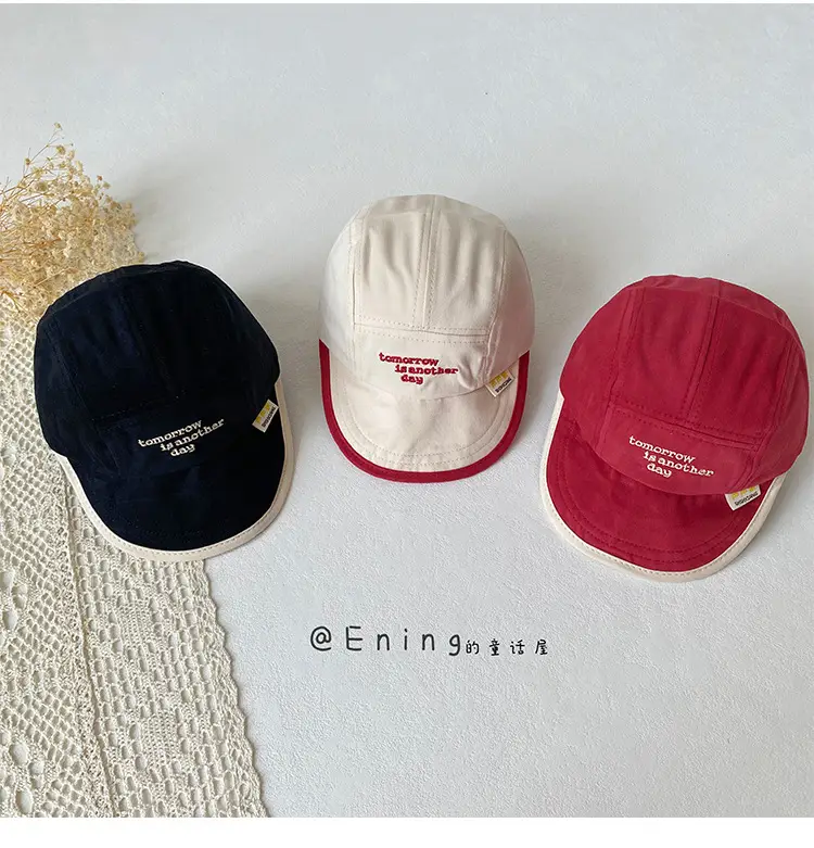 Children's Embroidered Navy Blue Cap with Red Trim — feature 16