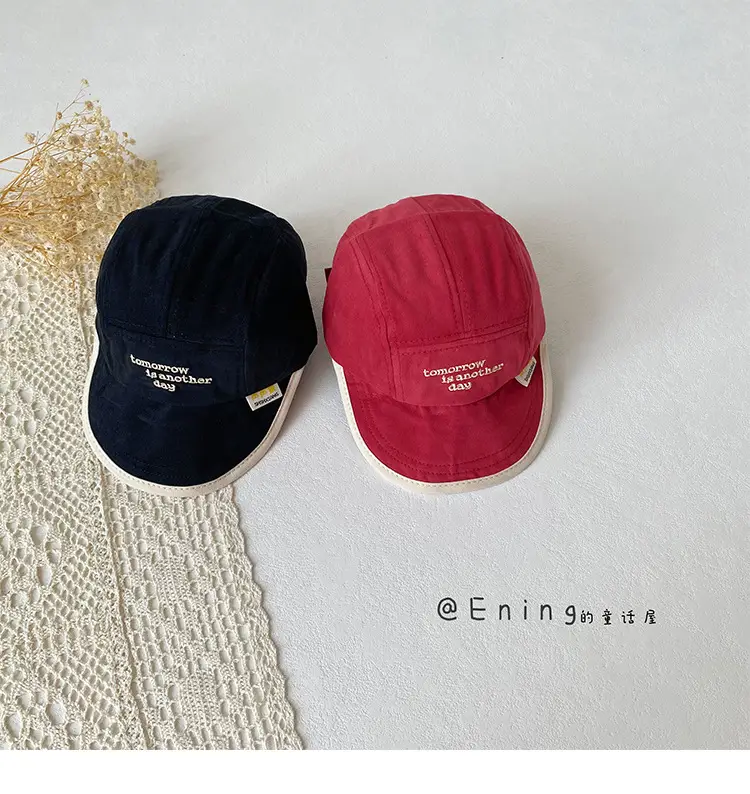 Children's Embroidered Navy Blue Cap with Red Trim — feature 17