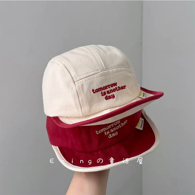 Children's Embroidered Navy Blue Cap with Red Trim — feature 2
