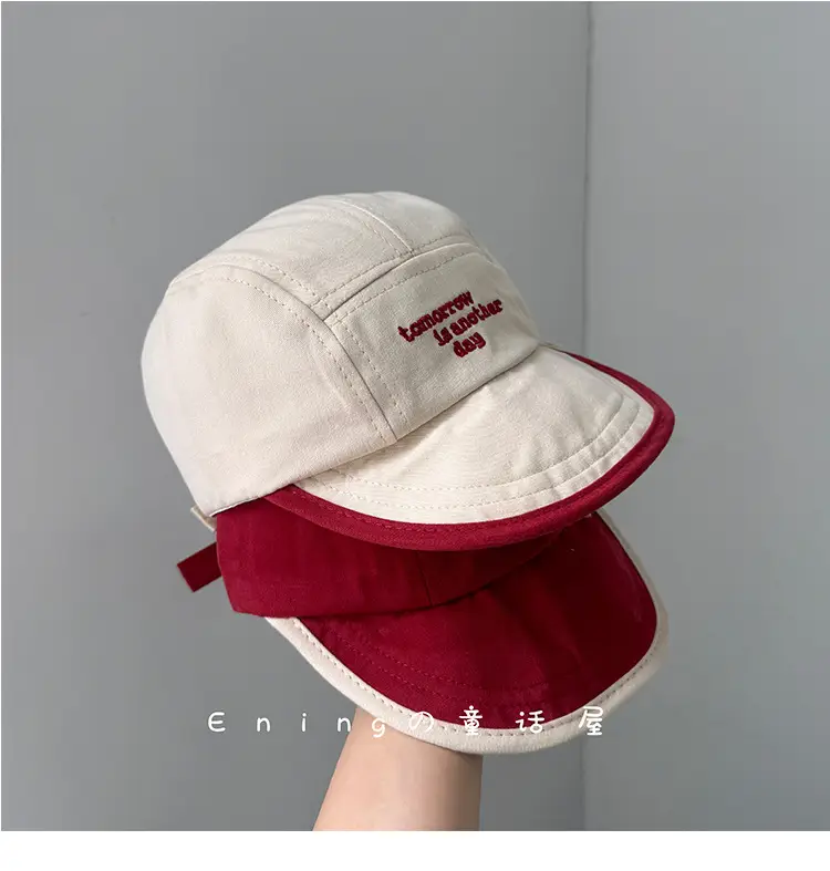 Children's Embroidered Navy Blue Cap with Red Trim — feature 5
