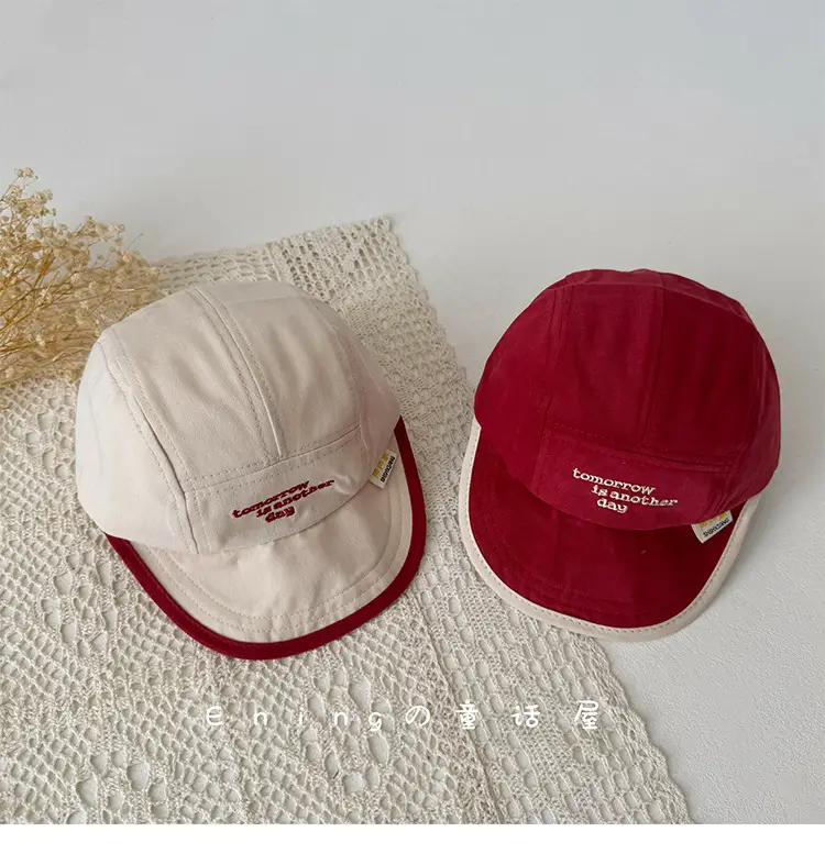 Children's Embroidered Navy Blue Cap with Red Trim — feature 7