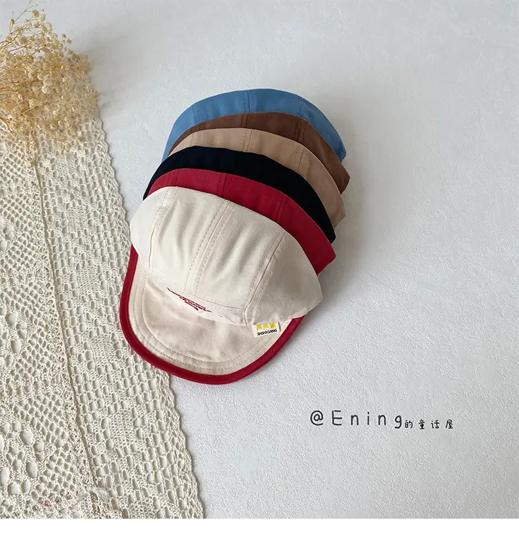 Children's Embroidered Navy Blue Cap with Red Trim — feature 8