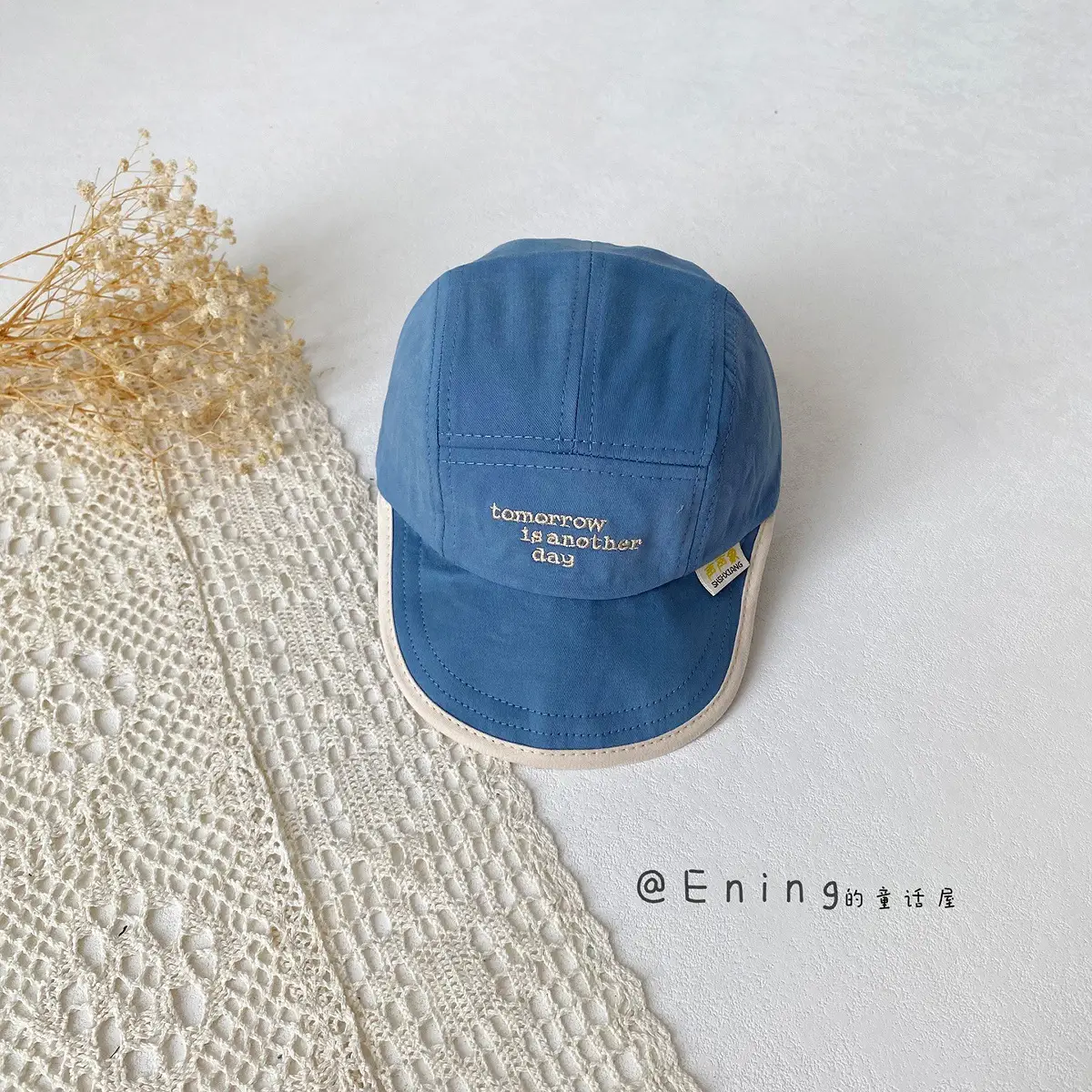 Children's Embroidered Navy Blue Cap with Red Trim - Image 3