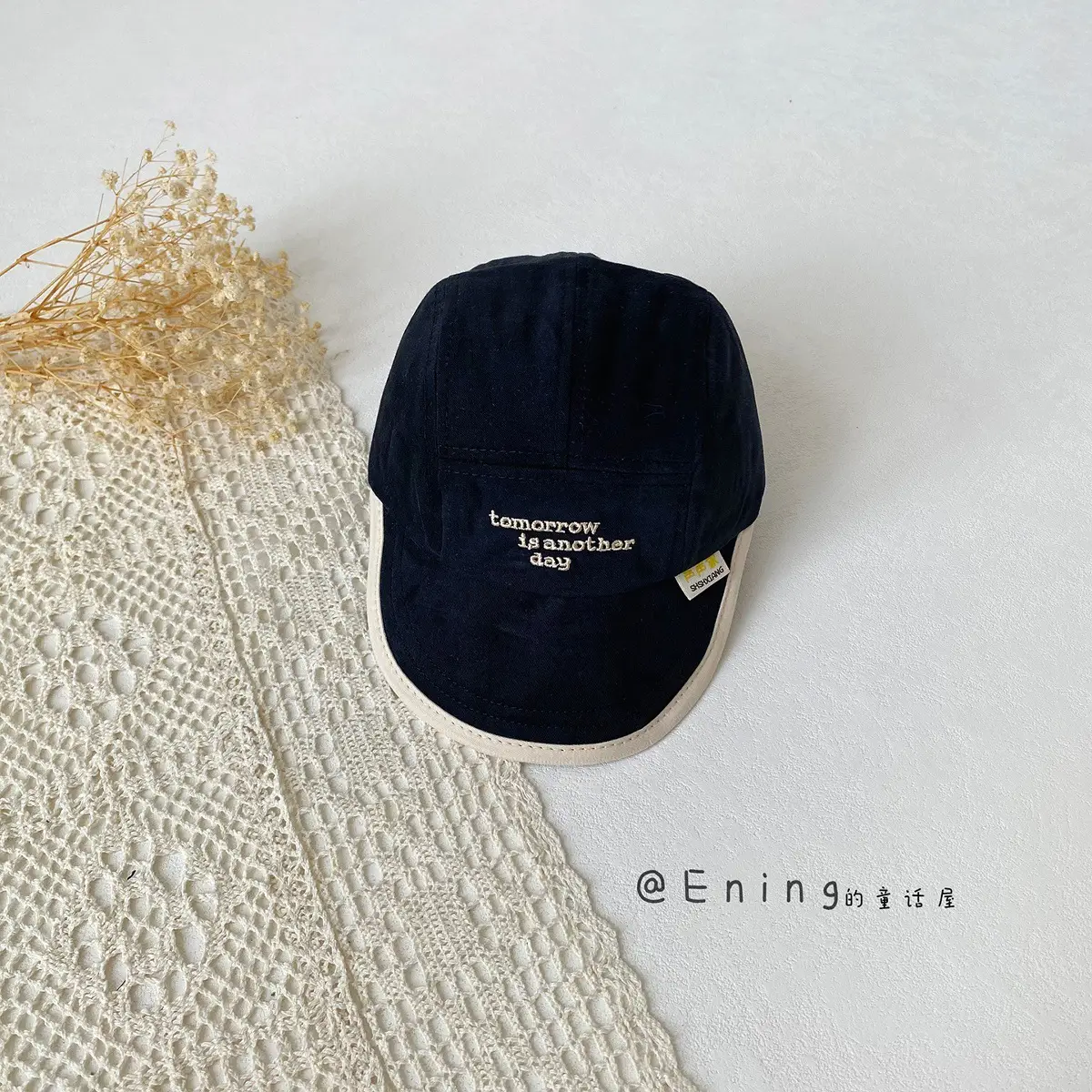 Children's Embroidered Navy Blue Cap with Red Trim - Image 5