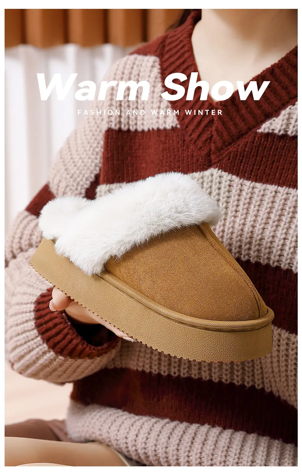 Home Cotton Slippers for Women, Winter Indoor Use, Thick-Soled, Non-Slip, Men's Plush Fleece-Lined, Warm, Closed-Back Cotton Slippers for Men, Winter — feature 17